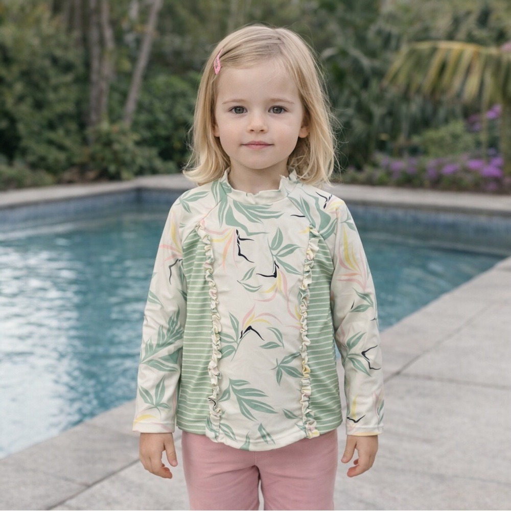 Jessica Simpson Girls 3T Floral Print Long Sleeve Rash Guard Swim Top Beach